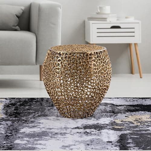 Modern Contemporary Round 20" End Table, Solid Aluminum intrigued Design, Mesh Drink Table, Creative Side Table for Living Room and Bedroom, Casted in Gold thumbnail 2