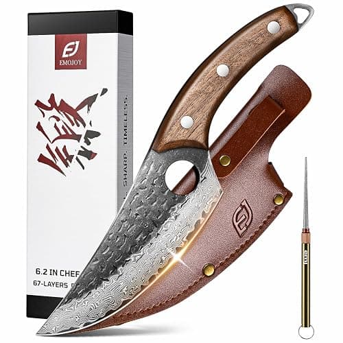 Emojoy Damascus Chef Knife, 67-Layer Damascus Steel Kitchen Knife with Black Hammered Finish, Japanese Knives for Home, Outdoor Cooking, BBQ, Include Gift Box, 6.3 Inch - Image 1