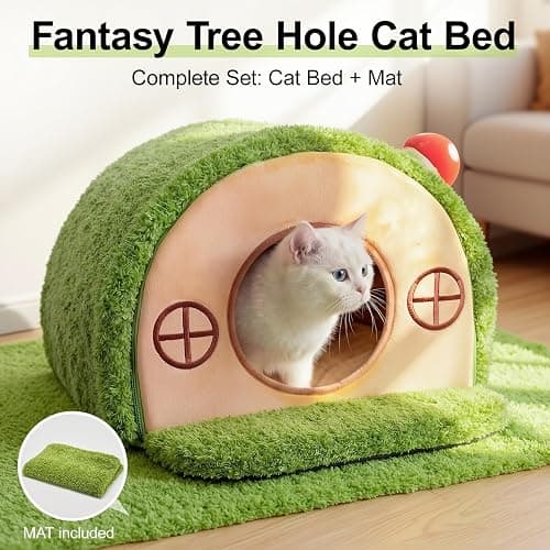 Mellownido Cat House for Indoor Cats - Cute Cat Bed Cave, Tree Hole Cat Bed Tent for Kittens and Small Medium Pets with Removable Washable Cushion & Anti-Slip Bottom, Enclosed Kitten Bed Hideaway thumbnail 2