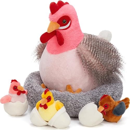 MaoGoLan 8Pcs Chicken Stuffed Animals, Stuffed Laying Hen Chicken Plush Toys with 3 Babies Chickens and 3 Eggs,1 Nest House Plush Set, Cute and Soft Farm Stuffed Animals Gift for Kids,Girls,Boys,Pink - Image 1