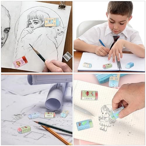 9 Gommes Rectangulaires pour Enfants, Gomme Enfant Dinosaure/Monde Océanique/Animal, 4.5CM Douce Amusant Mignon Crayon Gomme avec Taille-Crayon pour Écrire/Dessiner/Fournitures de Bureau thumbnail 7