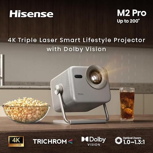 Hisense M2 Pro, Triple Laser Smart Portable Lifestyle Projector, 4K UHD, 65” – 200”, 1,300 Lumens, Dolby Vision,Optical Zoom, Intelligent Screen Adjustments, Vidaa OS, Netflix Included (2025 Model) thumbnail 2