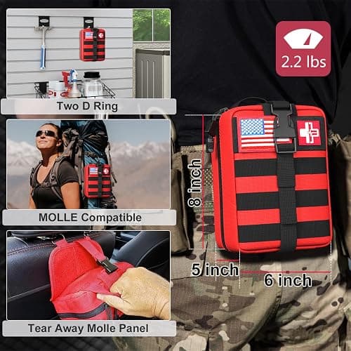First Aid Kit,Survival Gear Outdoor Tactical Gear Set Military Grade Molle System for Camper Travel Hunting Hiking and Adventures（RED） thumbnail 2
