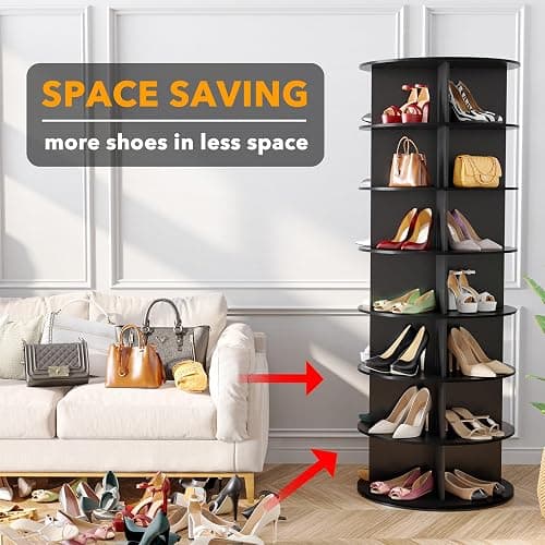 SpaceAid 7 Tier Rotating Shoe Rack Tower, Spinning Shoe Display Lazy Susan, Revolving 360 Shoe Rack Storage Round Carousel, Vertical Handbag Rotate Shoes Closet Organization (7-Tier Black) thumbnail 3