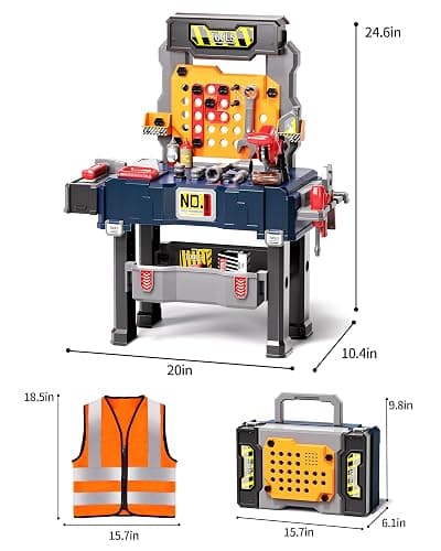 Deejoy Kids Tool Bench with Realistic and Electric Drill, Construction Workbench Toys for Toddlers 3-5, Toddler Bench Set for Boys & Girls Age 3-4 (with Work Clothes) thumbnail 2