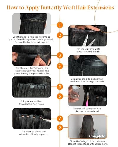 Sunny Hair Butterfly Hair Extensions Human Hair Jet Black Butterfly Genius Weft Hair Extensions Dual-Use Micro Bead Real Human Hair 18 Inch 100G thumbnail 7