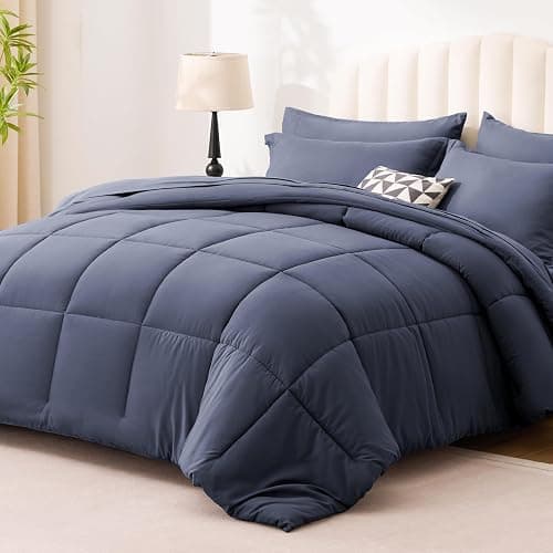 Love's cabin Full Comforter Set Indigo Blue, 7 Pieces Full Bed in a Bag, All Season Bedding Sets with 1 Comforter, 1 Flat Sheet, 1 Fitted Sheet, 2 Pillowcase and 2 Pillow Sham thumbnail 2