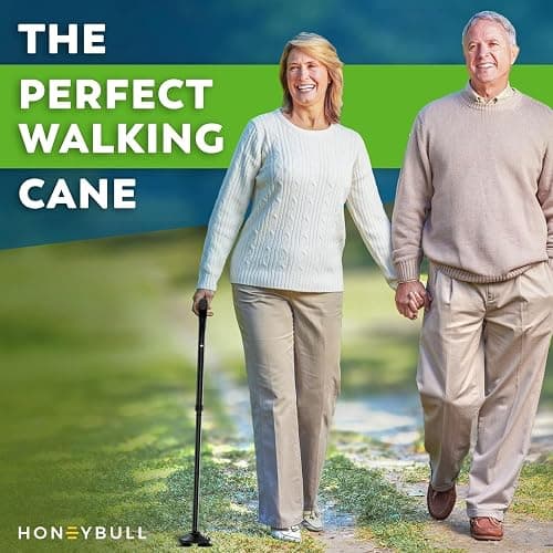 HONEYBULL Walking Cane for Men & Women, Foldable Free Standing Cane | Adjustable Height, Collapsible Design, Heavy-Duty, Pivot Base for Stable Support, Ergonomic Handle thumbnail 3