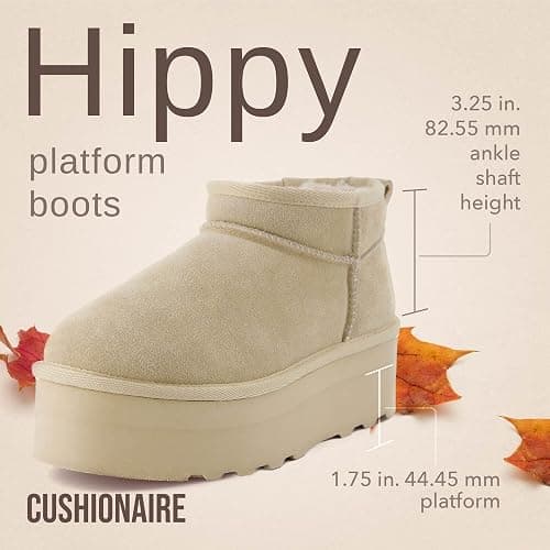 CUSHIONAIRE Hippy Women’s Platform Ankle Boots – Genuine Suede, Faux Fur Lining, Cozy Winter Slip-On Design, Comfortable Footwear with Wide Widths Available thumbnail 3
