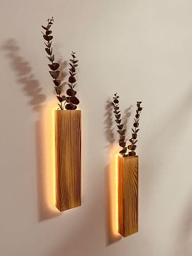 Artificial Eucalyptus with LED Lights Wall Planters Rustic Wall Decor with Lights Wall Sconces Fake Vines for Room Decor Home Bedroom Living Room Bathroom Hanging Vase (Natural) - Image 1