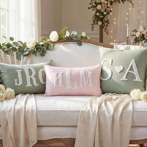 Easycosy Custom Embroidered Monogram Pillow，Personalized Couples Name Wedding Decorative Throw Pillows，Customized Pillow Case for Bed Room Couch Accent, Her Him Gifts thumbnail 2