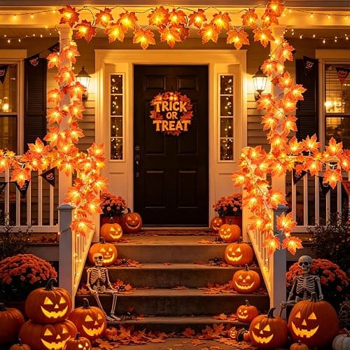Fall Decor 2 Pack Fall Garland with Lights Enlarged Maple Leaves 20Ft 40LED | Halloween Fall Decorations for Home, Battery Operated Waterproof Autumn String Lights Indoor Outdoor Thanksgiving Decorations thumbnail 5