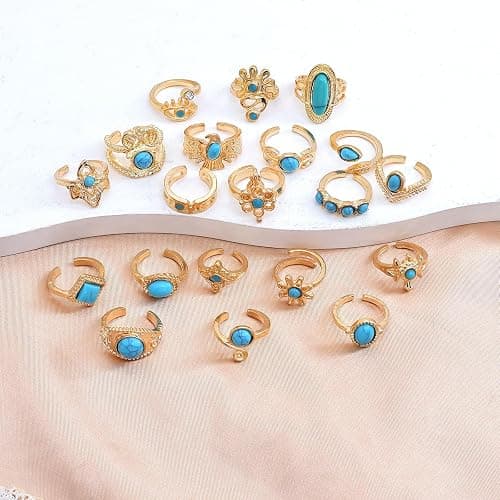 GIGB PBDK 20Pcs Gold Turquoise Rings for Women Tiny Vintage Boho Western Jewelry Retro Statement Midi Knuckle Joint Stacking Rings Pack thumbnail 7