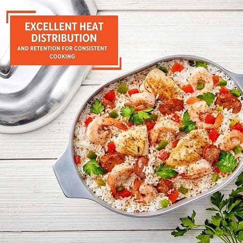 IMUSA 13in Cajun Cast Aluminum Oval Roaster with Lid, Durable Baking and Roasting Pan for Chicken, Meats, and Traditional Cooking thumbnail 4