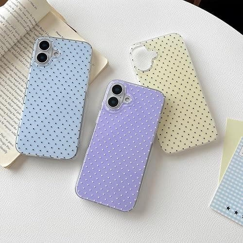 CHEDEMK Compatible with iPhone 16 Case, Fashion Cute Aesthetic Polka Dot Phone Case for Women, Shockproof Slim Soft TPU and Hard PC Protective Phone Cover for iPhone 16 6.1", Yellow thumbnail 2