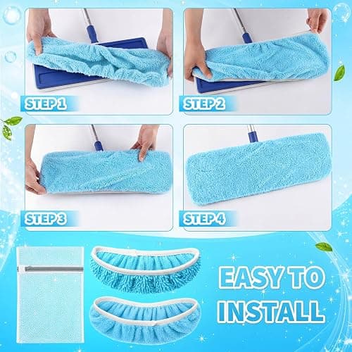 Chicplaid 8 Pack Reusable Microfiber Mop Pads Compatible with Swiffer Sweeper Dry Wet Mop Cloths Washable Refills for Hardwood Laminate Floor Cleaning, 9.84 x 4.53 Inch(Blue) thumbnail 6