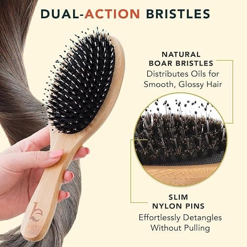 Boar Bristle Hair Brush - Smoothes & Detangles All Hair Types, Hairbrush for Women, Men & Kids, Brush for Thick Hair, Distributes Oils for Natural Shine & Stimulates Scalp thumbnail 3