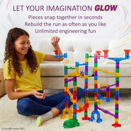 Marble Genius Marble Run Glow Starter Set - 115 Pieces, Multicolor, Ages 4+ - Race Track & STEM Building Set with Light-Up Bricks for Kids 4-8 thumbnail 4