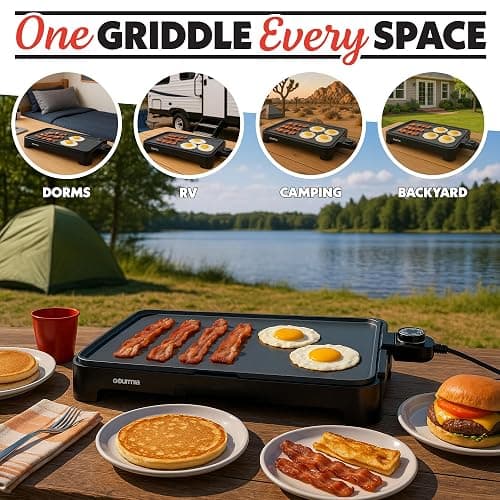 Gourmia 22-Inch XL Electric Griddle Pan - Nonstick Extra Large Ceramic Surface for Breakfast, Pancakes - Non-Toxic Flat Top Cooker - Countertop Kitchen Appliances for Tabletop Indoor Cooking thumbnail 5