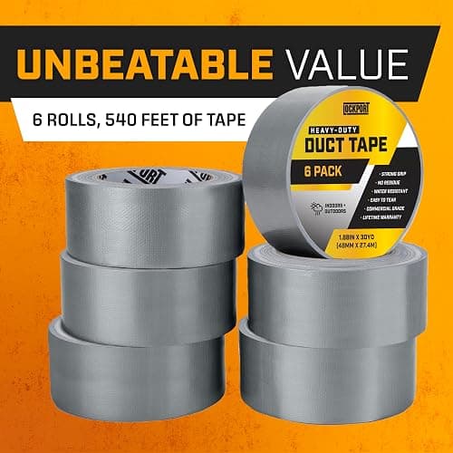 Lockport Silver Duct Tape - 6 Roll Multi Pack - 90 feet x 2 Inch - Strong Duct Tape Heavy Duty - Waterproof - No Residue - Bulk Value - Easy Tear - Industrial Use - DIY Home Repair thumbnail 6