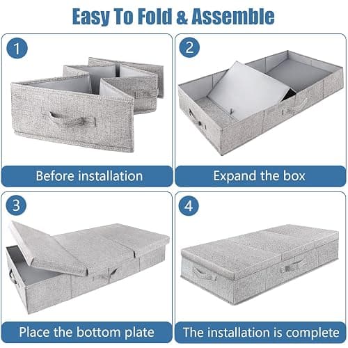 Supowin Underbed Storage Containers Bin with Lids, Large Under Bed Storage Organizer Box with Handle, Foldable Under the Storage Bags for Organizing Clothes, Shoes, Blankets, Pillows thumbnail 3