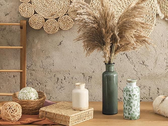 Vintage Vase Set of 3, Ceramic Vintage Flower Vases, Chinoiserie Decorative Home Decor Retro Floral Vase Rustic Farmhouse Decor for Table Bookshelf Mantel Kitchen Living Room Office - Green and Beige thumbnail 9