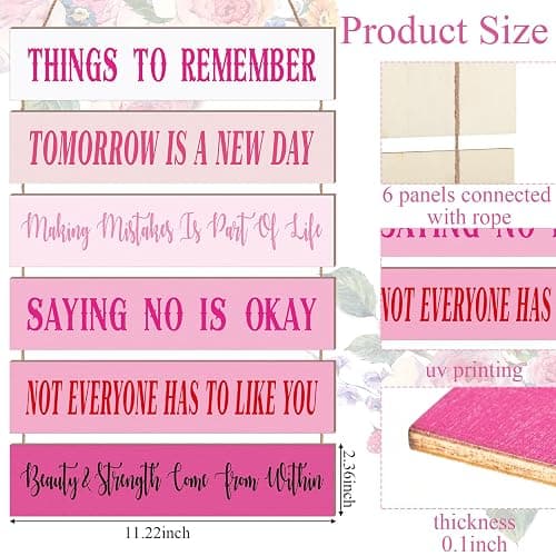 Pinkunn Inspirational Wall Art Sage Green Pink Positive Quotes Wall Decor Cute Preppy Wooden Room Sign Uplifting Encouragement Gifts for Motivational Art for Home Bedroom(Pink) thumbnail 3