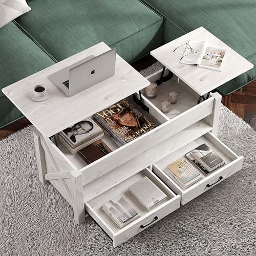 Seventable Coffee Table, 47.2" Lift Top Coffee Table with 2 Storage Drawers and Hidden Compartment, X Wood Farmhouse Support, Retro Center Table with Wooden Lift Tabletop, for Living Room,Grey - Grey thumbnail 2