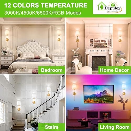Depuley Battery Operated Wall Sconce: Set of 2 Wireless Wall Lights with Remote for Bedroom - Rechargeable 15 Colors Gold Wall Lamp for Living Room Hallway thumbnail 2