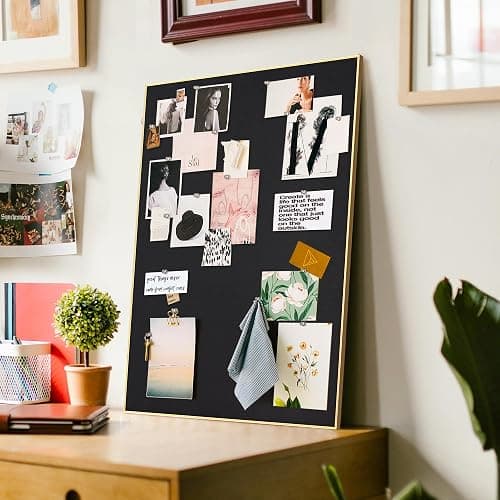 Lightomorrow Bulletin Board 30 x 20 inches, Black Pin Board, Golden Aluminum Framed Fabric Cork Board with 10 Push Pins thumbnail 2