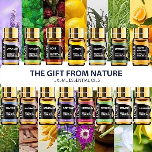 SACATR 500ml Essential Oil Diffuser with 15 Essential Oils, Ultrasonic Cool Mist Humidifier, Remote Control, 4 Timers, 15 Color Lights, Auto Shut-Off thumbnail 3