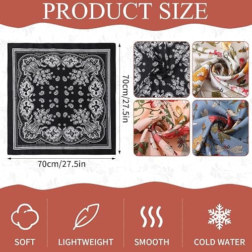 JATEBI 6 Pcs 27'' Square Head Scarves for Women Silk Like Lightweight Bandana Scarf with Paisley and Floral Patterns thumbnail 2