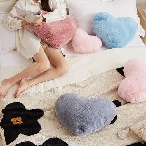 YRXRUS Heart Pillows, Love Heart Shaped Pillow, Small Cute Pink Heart Pillows for Gifts, Faux Rabbit Throw Pillows for Her, Kids, Girls Home Decoration, 10X11 Inch thumbnail 6
