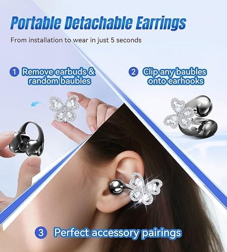 King Lucky Open Ear Earbuds Clip on Wireless Bluetooth 5.4 Headphones with Mic,50H Play,ENC Call,Waterproof,Jewelry Ear Buds,Comfortable for Small Ears&Glasses Wearers,Workouts (03-Black) thumbnail 9