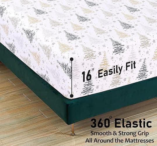 RUVANTI Flannel Sheets Split King Size - 100% Cotton Brushed Split King Bed Sheets Set - Deep Pockets 16 Inches - All Seasons Breathable & Extra Soft - Warm & Cozy, 5 Piece, Christmas Tree thumbnail 4