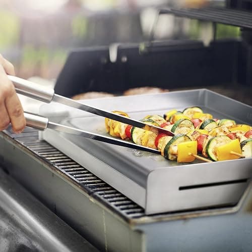 LITTLE GRIDDLE Sizzle-Q SQ180 100% Stainless Steel Universal Griddle with Even Heating Cross Bracing for Charcoal/Gas Grills, Camping, Tailgating, and Parties (18"x13"x3") thumbnail 2