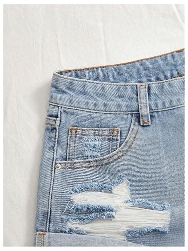 Floerns Women's Low Waisted Ripped Mini Jean Shorts Roll Hem Distressed Y2k Denim Shorts thumbnail 4