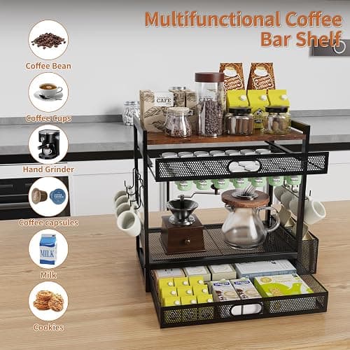 Coffee Bar Organizer Station with CoffeePod Drawer Mug Cup Holder and Tea Condiment Storage for Countertop Organizer CoffeeBar Accessories for Kitchen,Home,Office thumbnail 4