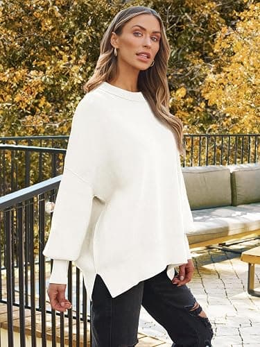 LILLUSORY Women's Oversized Batwing Sweaters 2025 Fall Outfits Trendy Crewneck Knit Side Slit Fashion Pullover Tops thumbnail 5