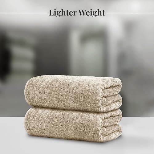 Tens Towels Pack of 4 Extra Large Bath Towels 30 x 60 Inches, 100% Cotton, Larger & Lighter Weight, Quicker to Dry, Super Soft and Absorbent, Perfect for Bathroom, Beige thumbnail 3