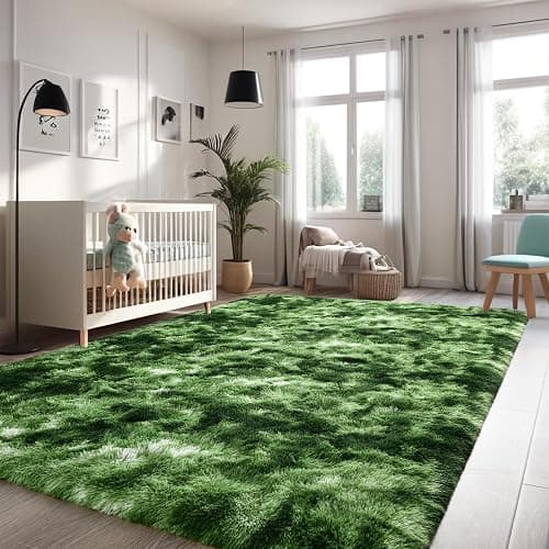 Nuttumico Fluffy Modern Area Rugs for Living Room Bedroom, 4x6 Feet Plush High Pile Dark Green Rug for Kids Girls Room Nursery Home Decor, Upgrade Non-Slip Girls Bedroom Soft Indoor Rug thumbnail 4