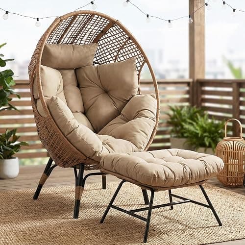 NICESOUL Egg Chair Indoor Outdoor, Large Egg Lounge Chair w/Ottoman, Oversized Comfy Cushioned Brid Cage Seat 440lbs, Boho Nest Seat with Footstool for Patio, Bedroom, Lawn, Backyard, Brown thumbnail 3