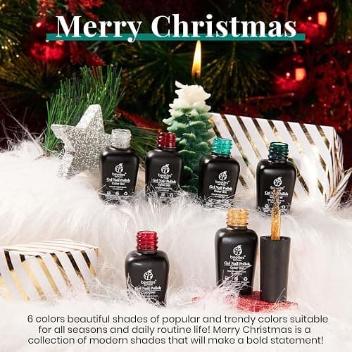 Beetles Christmas Gel Nail Polish, Red Sparkle Green Glitter Gold Silver Winter Gel Polish Dark Red Gel Polish Kits Soak Off Nail Lamp Uv LED Cured for Nail Art Design Gift for Women thumbnail 2