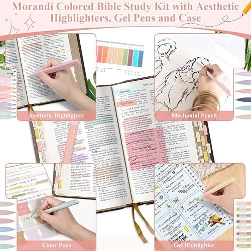 Flasoo 106 Pack Bible Study Supplies Journaling Kit for Women, Church Journal Note Taking Annotation Kit, Tabs and Highlighters Set with Pencil Case and More Bible Accessories Christian Gift thumbnail 6