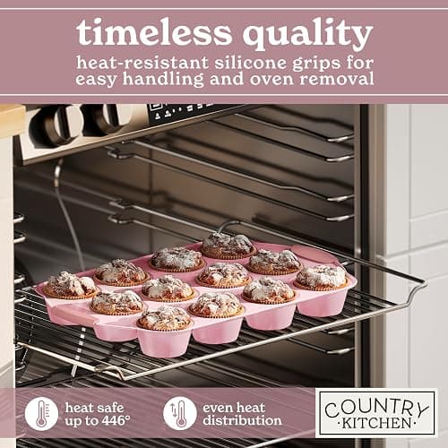 Country Kitchen Nonstick Stackable Bakeware Set - Heavy Duty, Durable, Easy Release Baking Set, Pink, 10 Pcs thumbnail 4