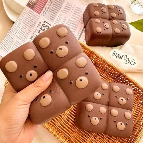 Bread Butter Squishy, Slow Rising Squeeze Toy for Kids Adult, 4.3inch Squeeze Bread Chocolate Bear Toy, PU Material Stress Relief & Fidget Toy for Office or Party Favor (Bread-Bear) thumbnail 2