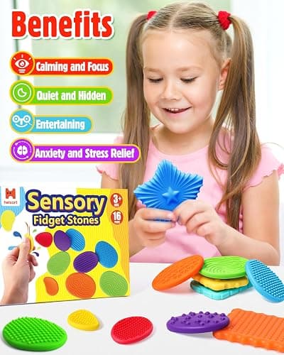 Helsort 16 Pack Textured Worry Stones, Sensory Fidget Toys for Kids Adults | Anxiety Relief, Sensory Toy for Autism ADHD Kids Calming, Quiet Small Fidgets for Classroom Prizes, Back to School Supplies thumbnail 5