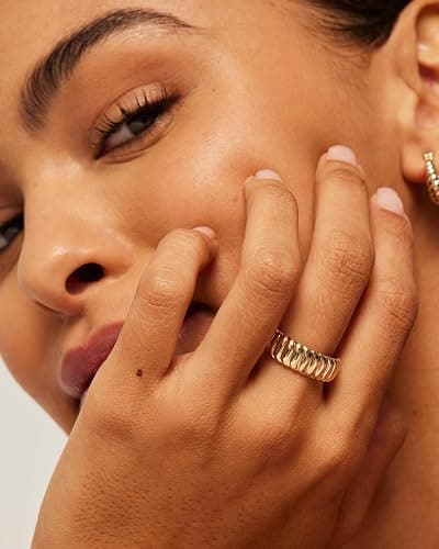 PAVOI 14K Gold Plated Chunky Statement Ring | Chunky Stackable Wide Band for Women thumbnail 2