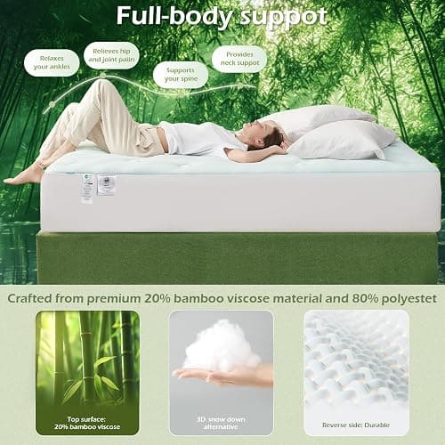 Hansleep Twin XL Mattress Pad Topper College Dorm Memory Foam, Twin XL Foam Mattress Topper Viscose Derived from Bamboo, Twin XL Size Bed Mattress Pad Cover for Back Pain Relief, 39" x 80", White thumbnail 3