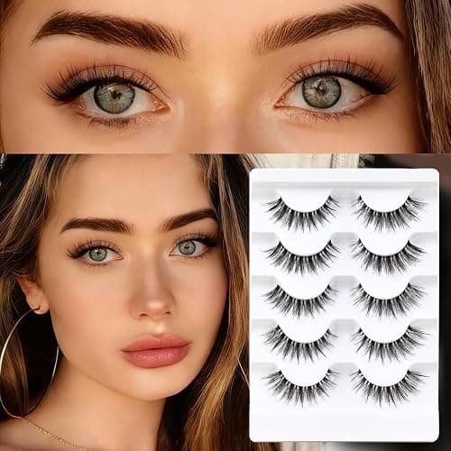 Veleasha Lashes Wispy False Eyelashes 100% Handmade Eyelashes Natural Look Fake Lashes Lightweight Lashes with Soft Clear Band 5 Pairs Pack (G2) thumbnail 2